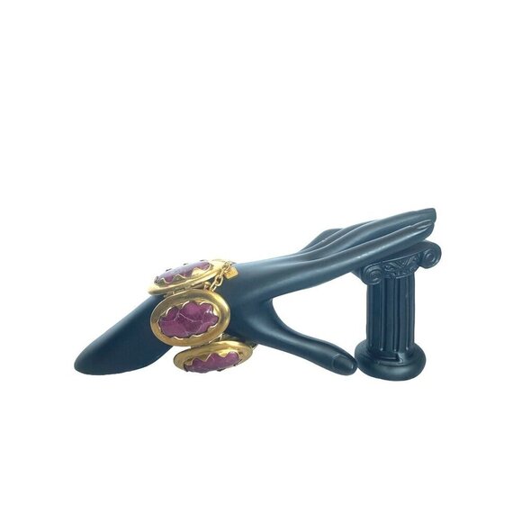 Anne Klein Couture vintage magenta marble cabochon hinge‎ & pin clasp bracelet - Picture 8 of 11